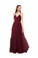 Bordeaux Trapèze Bretelles spaghetti Col V Tulle Longue Robes demoiselle d'honneur Pas Chère