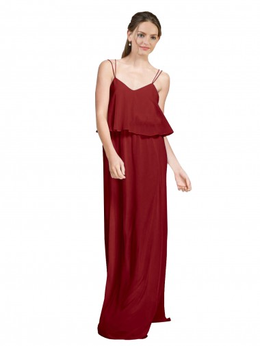 Bordeaux Trapèze Bretelles spaghetti Mousseline Longue Robes demoiselle d'honneur Pas Chre