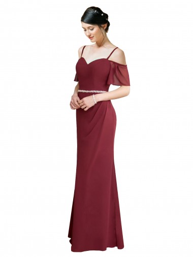 Bordeaux Trapèze Bretelles spaghetti Mousseline Longue Robes demoiselle d'honneur Pas Chre