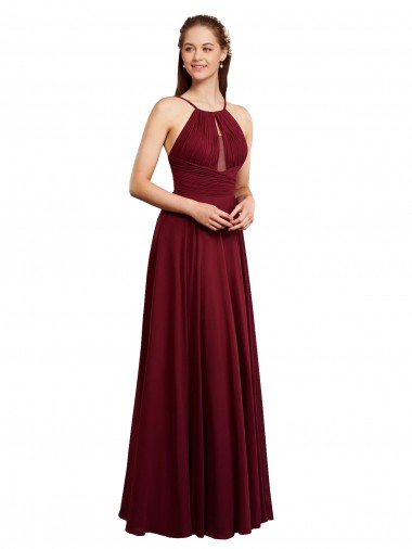 Bordeaux Trapèze Bretelles spaghetti Mousseline Longue Robes demoiselle d'honneur Pas Chre