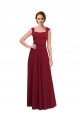 Bordeaux Trapèze Col Carré Crêpe Stretch Longue Robes demoiselle d'honneur / Robes de bal Pas Chère