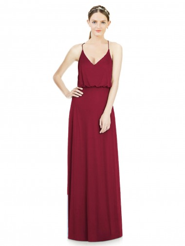 Bordeaux Trapèze Col V Mousseline Longue Robes demoiselle d'honneur Pas Chre