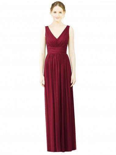 Bordeaux Trapèze Col V Mousseline Longue Robes demoiselle d'honneur Pas Chre