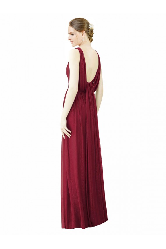 Bordeaux Trapèze Col V Mousseline Longue Robes demoiselle d'honneur Pas Chère