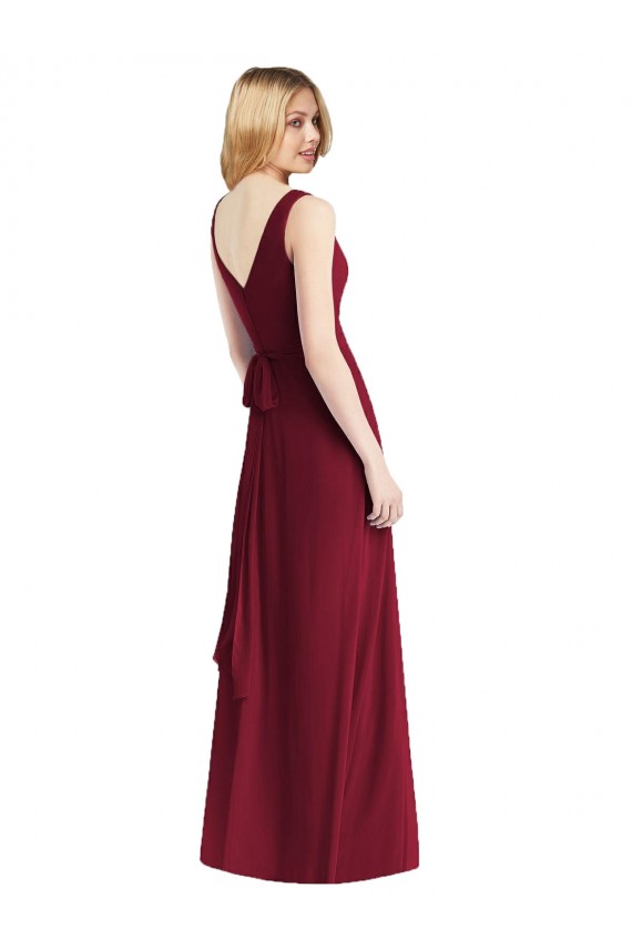 Bordeaux Trapèze Col V Mousseline Longue Robes demoiselle d'honneur Pas Chère