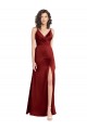 Bordeaux Trapèze Col V Satiné Stretch Longue Formelles Robes demoiselle d'honneur / Robes de soirée / Robes de bal Pas Chère