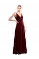 Bordeaux Trapèze Col V Velours Stretch Longue Formelles Robes demoiselle d'honneur / Robes de soirée / Robes de bal Pas Chère