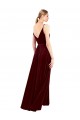 Bordeaux Trapèze Col V Velours Stretch Longue Formelles Robes demoiselle d'honneur / Robes de soirée / Robes de bal Pas Chère