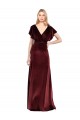 Bordeaux Trapèze Col V Velours Stretch Longue Robes demoiselle d'honneur / Robes de bal Pas Chère