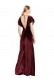 Bordeaux Trapèze Col V Velours Stretch Longue Robes demoiselle d'honneur / Robes de bal Pas Chère