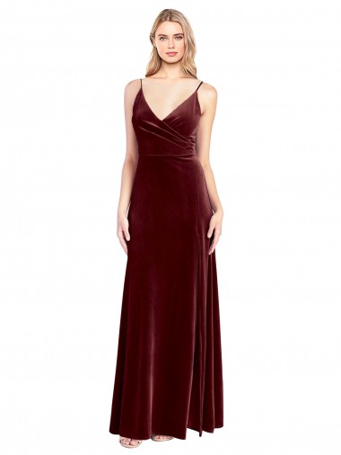 Bordeaux Trapèze Col V Velours Stretch Longue Robes demoiselle d'honneur / Robes de bal Pas Chre