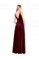 Bordeaux Trapèze Col V Velours Stretch Longue Robes demoiselle d'honneur / Robes de bal Pas Chère
