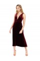 Bordeaux Trapèze Col V midi Velours Stretch Courte Robes demoiselle d'honneur / Robes de bal / Robes de cocktail Pas Chère