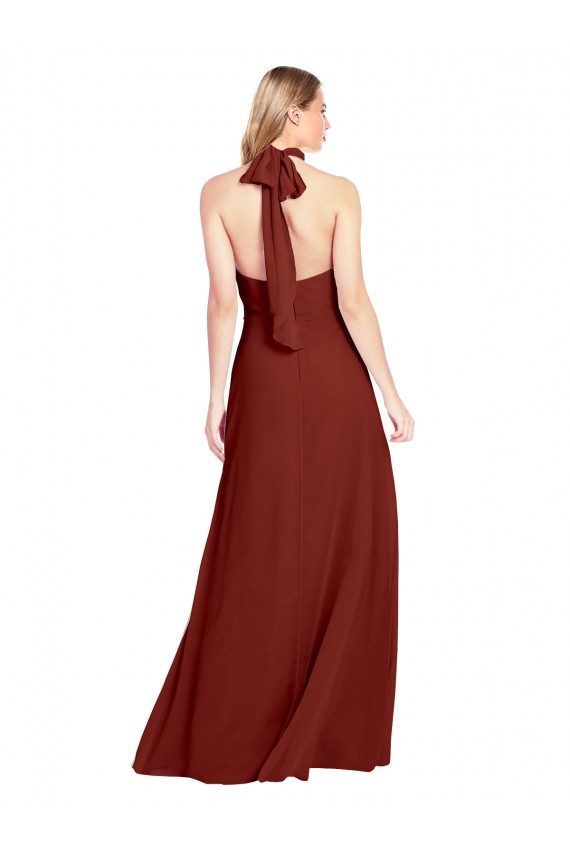 Bordeaux Trapèze Licou Col Haut Mousseline Longue Robes demoiselle d'honneur / Robes de bal Pas Chère