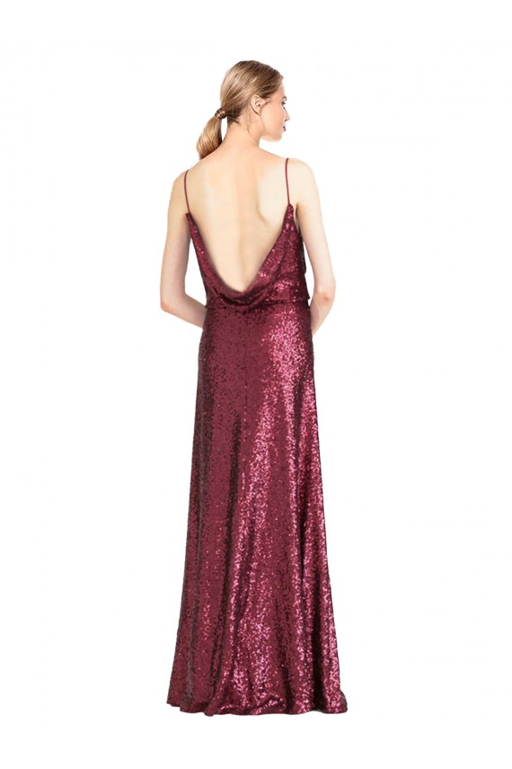 Bordeaux Trapèze Licou Col Haut Paillette Longue Formelles Robes demoiselle d'honneur / Robes de soirée / Robes de bal Pas Chère