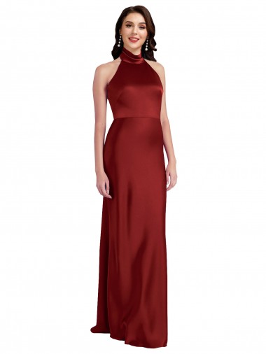 Bordeaux Trapèze Licou Satiné Stretch Longue Formelles Robes demoiselle d'honneur / Robes de soirée / Robes de bal Pas Chre