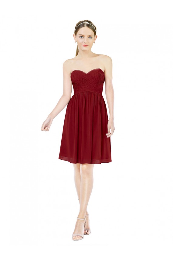 Bordeaux Trapèze Mousseline Courte Robes demoiselle d'honneur / Robes de cocktail Pas Chère