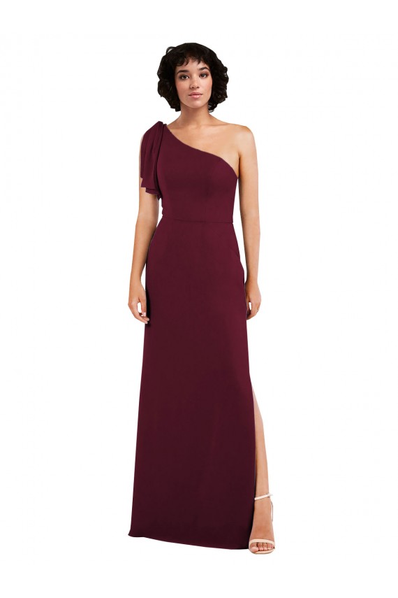 Bordeaux Trapèze Mousseline Longue Formelles Robes demoiselle d'honneur / Robes de soirée Pas Chère