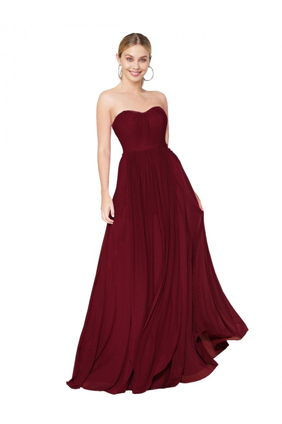 Bordeaux Trapèze Sans bretelle Mousseline Longue Formelles Robes demoiselle d'honneur / Robes de soirée / Robes de bal Pas Chère