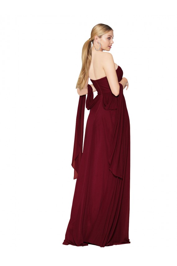 Bordeaux Trapèze Sans bretelle Mousseline Longue Formelles Robes demoiselle d'honneur / Robes de soirée / Robes de bal Pas Chère