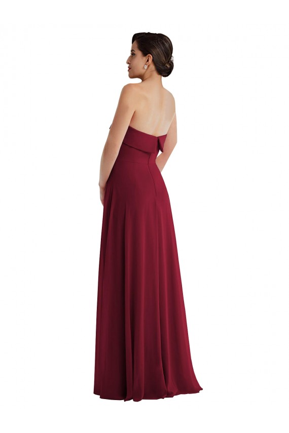 Bordeaux Trapèze Sans bretelle Mousseline Longue Formelles Robes demoiselle d'honneur / Robes de soirée Pas Chère