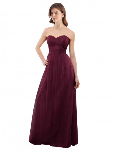 Bordeaux Trapèze Sans bretelle Tulle Longue Robes demoiselle d'honneur Pas Chre