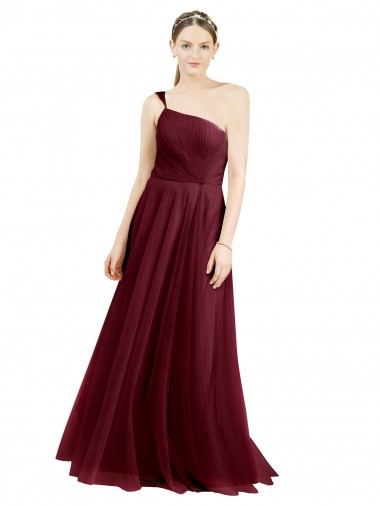 Bordeaux Trapèze Tulle Longue Robes demoiselle d'honneur Pas Chre