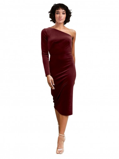 Bordeaux Trapèze midi Velours Stretch Courte Robes demoiselle d'honneur / Robes de bal Pas Chre