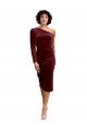 Bordeaux Trapèze midi Velours Stretch Courte Robes demoiselle d'honneur / Robes de bal Pas Chère