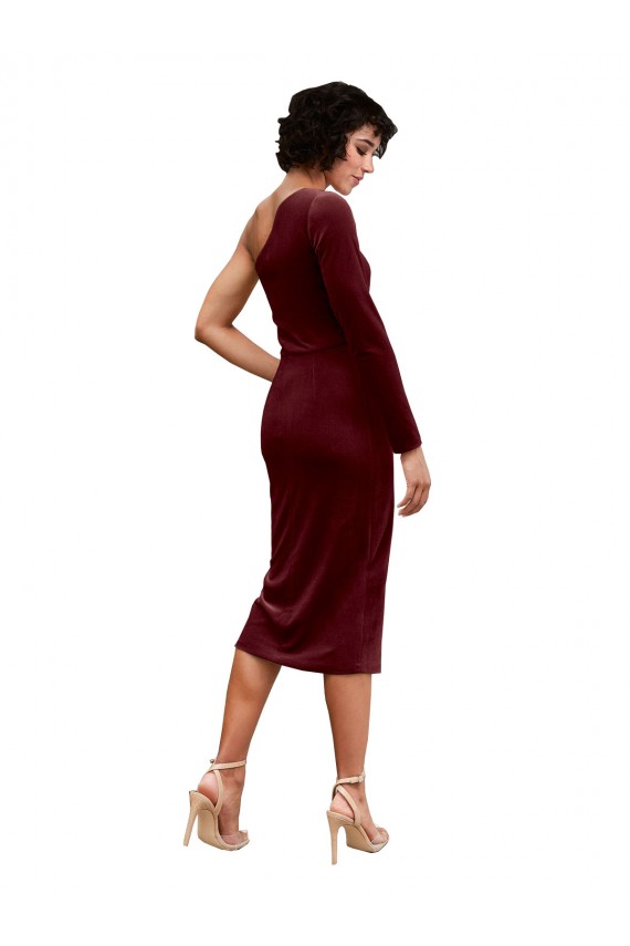 Bordeaux Trapèze midi Velours Stretch Courte Robes demoiselle d'honneur / Robes de bal Pas Chère