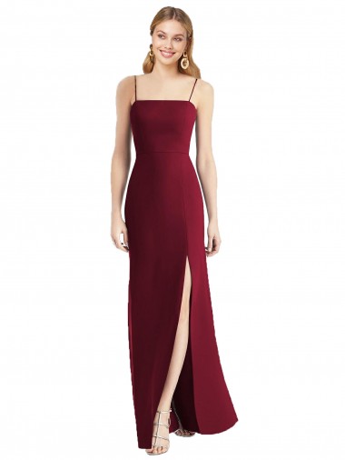 Bordeaux Trompette Bretelles spaghetti Mousseline Longue Robes demoiselle d'honneur Pas Chre
