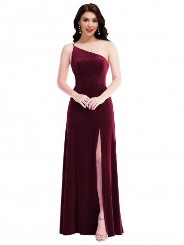 Bordeaux Trompette Velours Stretch Longue Robes demoiselle d'honneur / Robes de bal Pas Chre