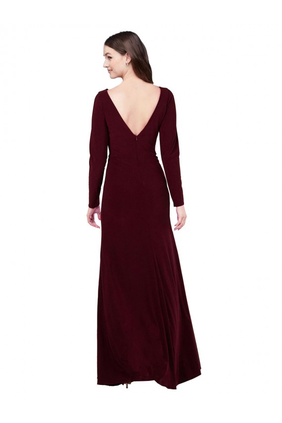 Bordeaux foncé Fourreau Col V Spandex Longue Robes demoiselle d'honneur / Robes de bal Pas Chère