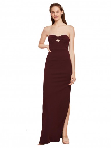 Bordeaux foncé Fourreau Sans bretelle Crêpe Stretch Longue Formelles Robes demoiselle d'honneur / Robes de soirée / Robes de bal Pas Chre