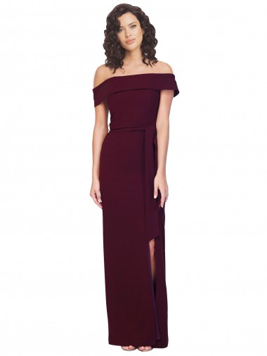 Bordeaux foncé Fourreau Épaule Dénudée Col Carré Crêpe Stretch Longue Formelles Robes demoiselle d'honneur / Robes de soirée / Robes de bal Pas Chre