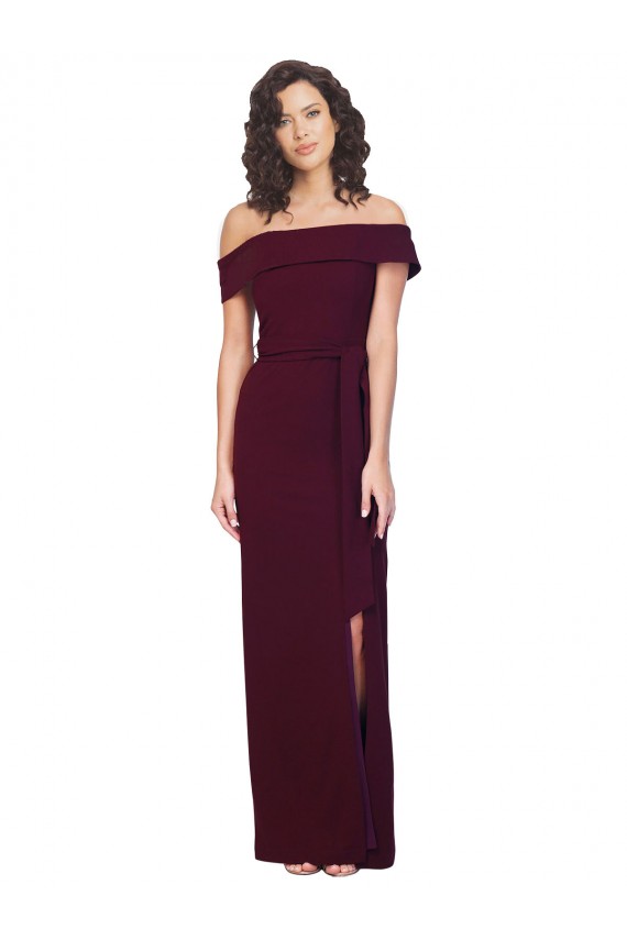 Bordeaux foncé Fourreau Épaule Dénudée Col Carré Crêpe Stretch Longue Formelles Robes demoiselle d'honneur / Robes de soirée / Robes de bal Pas Chère
