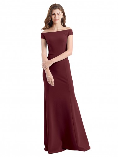 Bordeaux foncé Fourreau Épaule Dénudée Col Haut Crêpe Stretch Longue Robes demoiselle d'honneur / Robes de bal Pas Chre