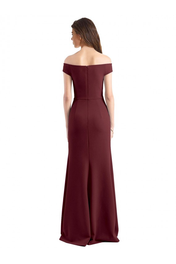 Bordeaux foncé Fourreau Épaule Dénudée Col Haut Crêpe Stretch Longue Robes demoiselle d'honneur / Robes de bal Pas Chère
