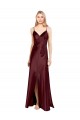 Bordeaux foncé Trapèze Bretelles spaghetti Col V Satiné Stretch Longue Formelles Robes demoiselle d'honneur / Robes de soirée / Robes de bal Pas Chère