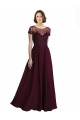 Bordeaux foncé Trapèze Col bijou Tulle Mousseline Longue Robes demoiselle d'honneur Pas Chère
