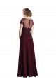 Bordeaux foncé Trapèze Col bijou Tulle Mousseline Longue Robes demoiselle d'honneur Pas Chère