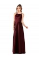 Bordeaux foncé Trapèze Licou Satiné Longue Robes demoiselle d'honneur / Robes de bal Pas Chère
