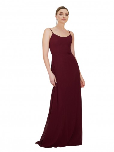 Bordeaux foncé Trapèze Scoop Mousseline Longue Robes demoiselle d'honneur Pas Chre