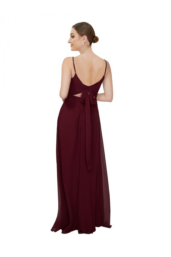Bordeaux foncé Trapèze Scoop Mousseline Longue Robes demoiselle d'honneur Pas Chère