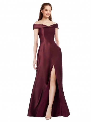 Bordeaux foncé Trapèze Épaule Dénudée Sans bretelle Satiné Longue Formelles Robes demoiselle d'honneur / Robes de soirée / Robes de bal Pas Chre