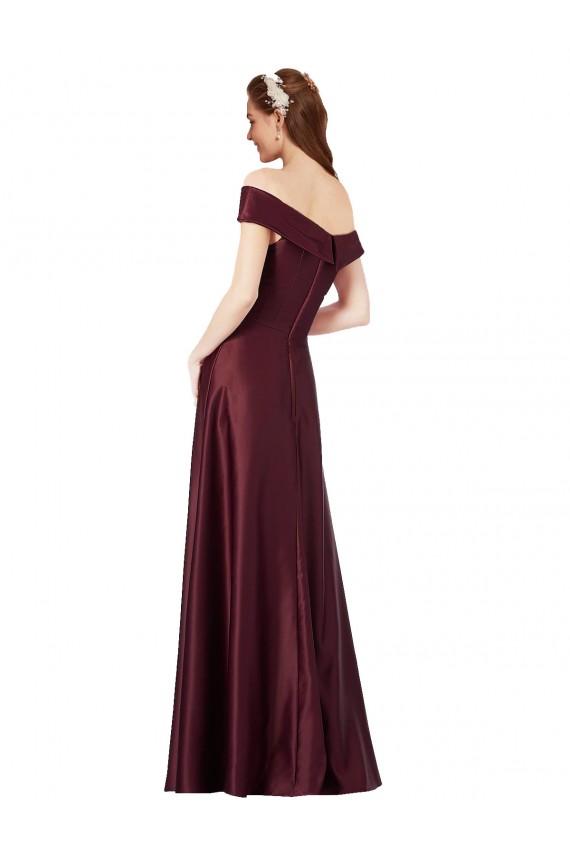 Bordeaux foncé Trapèze Épaule Dénudée Sans bretelle Satiné Longue Formelles Robes demoiselle d'honneur / Robes de soirée / Robes de bal Pas Chère