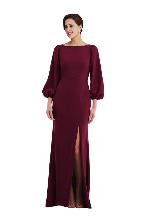Bordeaux foncé Trompette Bateau Crêpe Stretch Longue Formelles Robes demoiselle d'honneur / Robes de soirée / Robes de bal Pas Chère