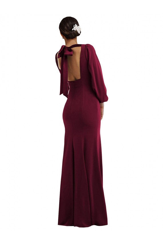 Bordeaux foncé Trompette Bateau Crêpe Stretch Longue Formelles Robes demoiselle d'honneur / Robes de soirée / Robes de bal Pas Chère