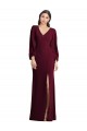 Bordeaux foncé Trompette Col V Crêpe Stretch Longue Robes demoiselle d'honneur / Robes de bal Pas Chère