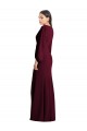 Bordeaux foncé Trompette Col V Crêpe Stretch Longue Robes demoiselle d'honneur / Robes de bal Pas Chère